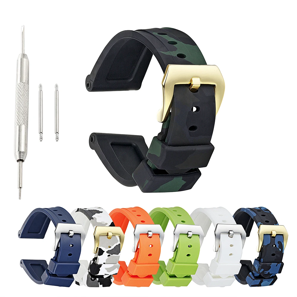 

24mm Blue Black Rubber Watch Strap Camo Waterproof Silicone Rubber Watch Band