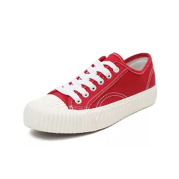 red colour canvas shoes