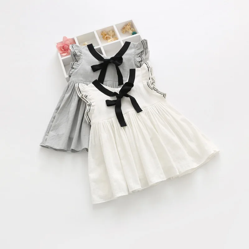 

2017 Fashionable Beautiful Frocks Solid Color Cotton Dress For Girls With Bow Knot, As pictures or as your needs