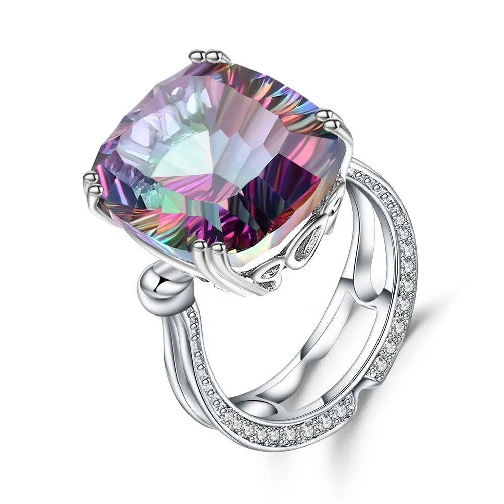

Abiding luxury natural rainbow mystic quartz 925 sterling silver big gemstone wholesale jewelry ring women