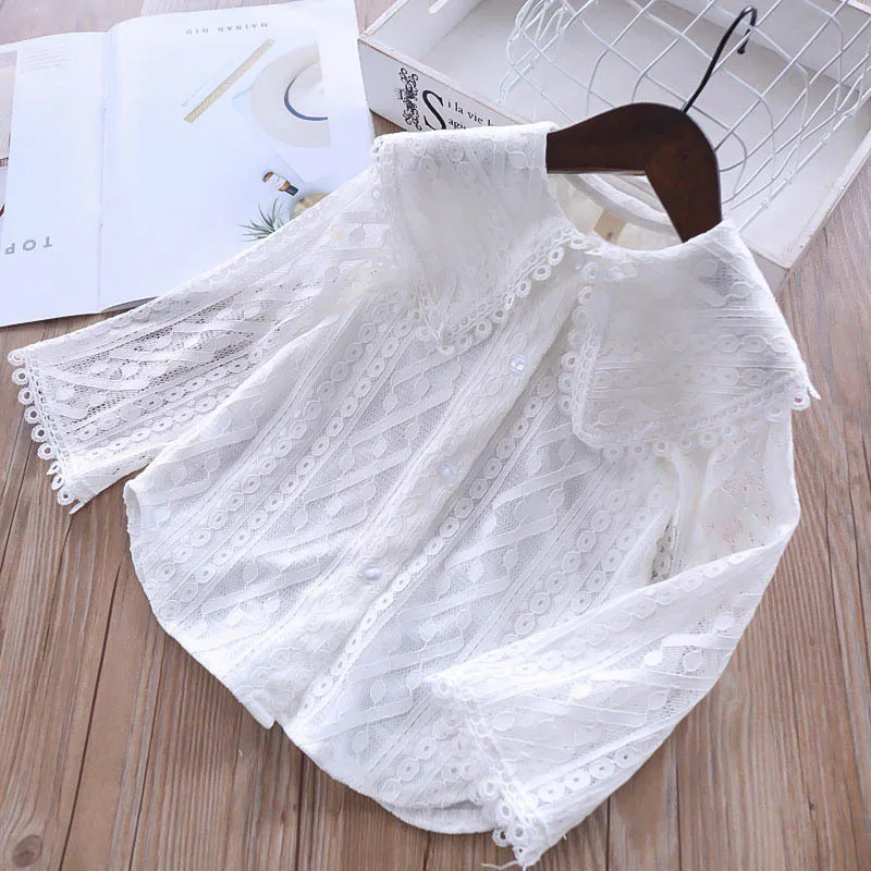 

baby girl white blouse lace long sleeve ruffles baby skirt blouse for kids girls tops children clothes wholesale boutiques