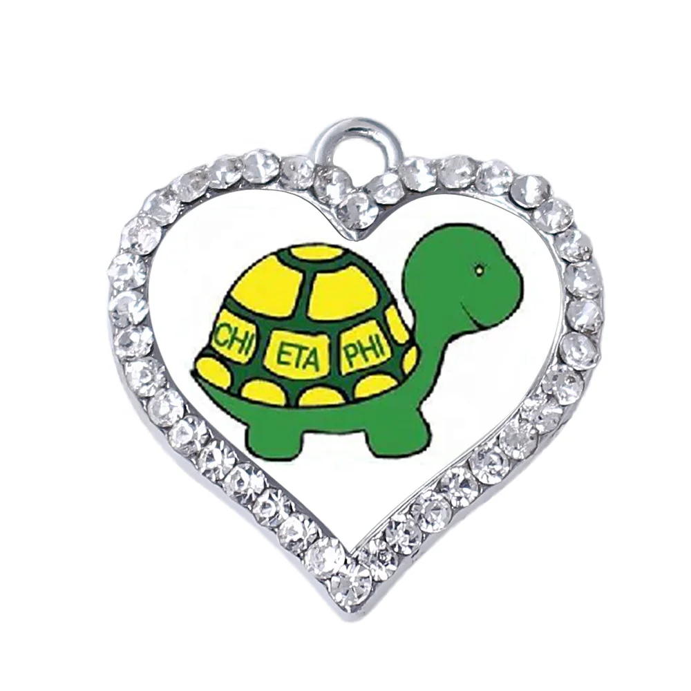 

Wholesale turtle sticker charms chi eta phi greek letter sorority rhinestone pendant, N/a