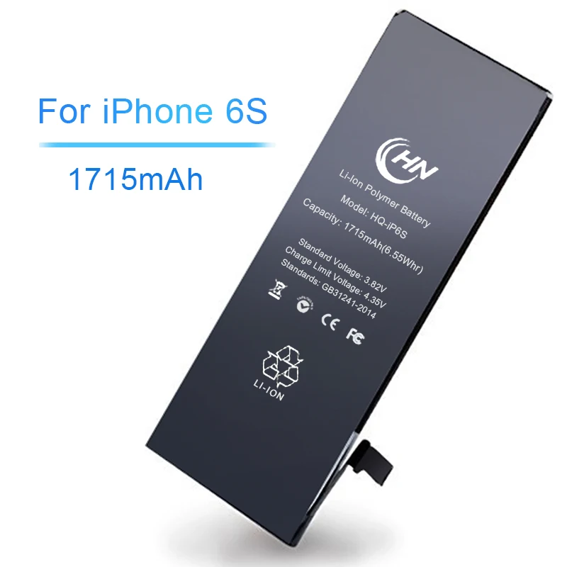 

Mobile battery company Cheap Cell Phone Batteries 6S for Iphone battery capacity 1715 mAh, Black