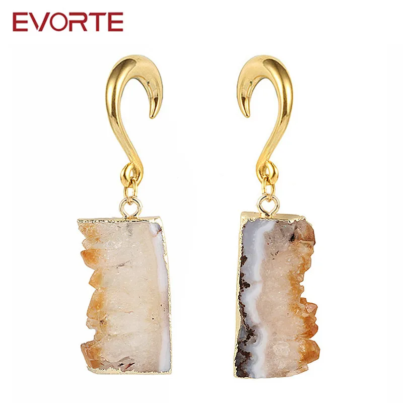 

Evorte Body Jewelry Natural Stone Ear Weights Hangers Gauges Plugs Stainless Steel Hooks for Piercings, Gold