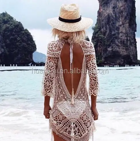 

white Sexy Knitted Hollow beach clothing Women Crochet halter bikini outside the blouse