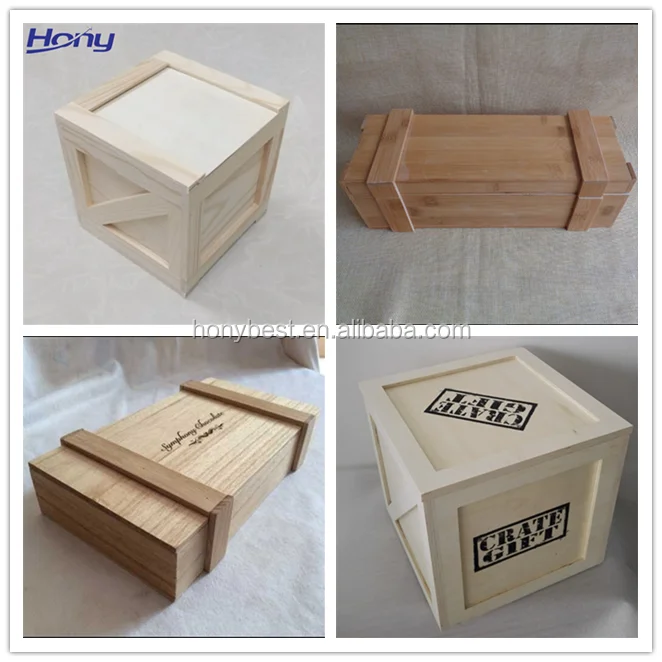 Bulk Unfinished Small Wooden Gift Display Box With Sliding Clear Glass
