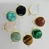 Faced Coin Stone Beads Charm Tiger Eye Turquose Opal Rose Quartz Nature Stone Double Connectors Jewelry Findings
