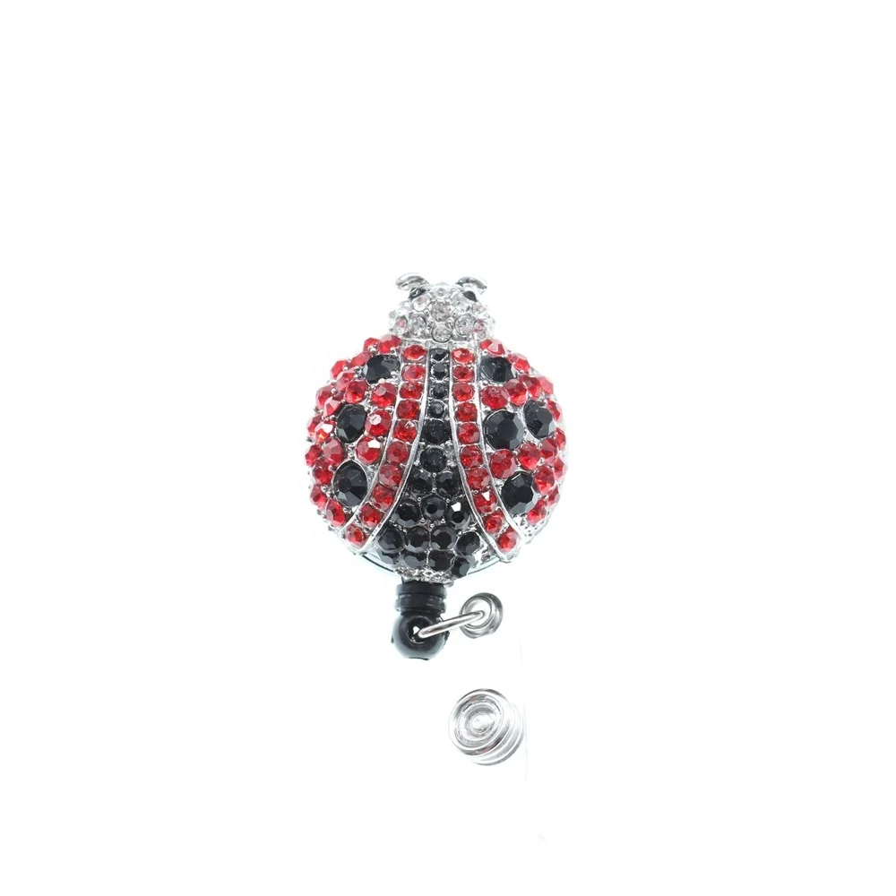 

Wholesale Multi Color Rhinestone Crystal Ladybug Retractable Id Badge Holder Reel, As picture