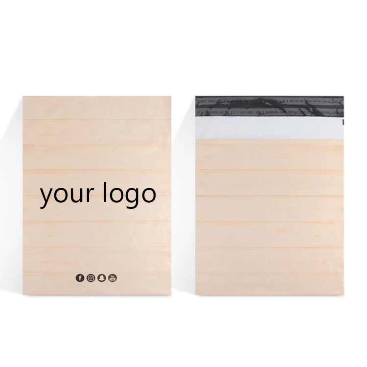 
custom logo design khaki wood texture poly mailers mailing envelope mail express plastic packaging bags for shipping clothing 