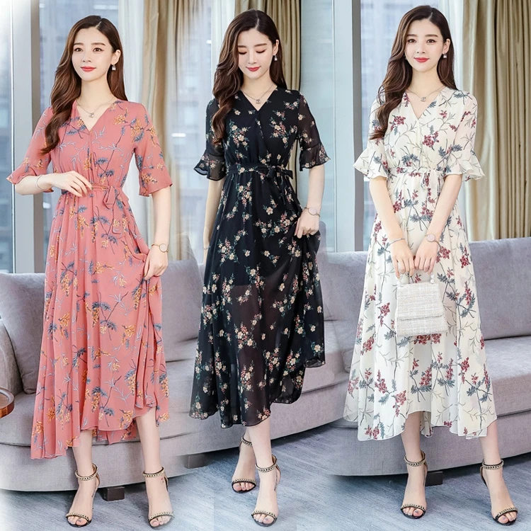 
KEYIDI OEM new long silk chiffon waist beach maxi dress floral 