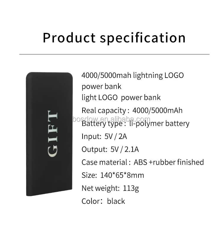 New design Custom mobile logo light power bank 5000mah universal light up power bank led logo - ANKUX.COM