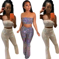 

2019 hot selling WA8808 women trendy shiny pants and bra sibling outfit two piece set