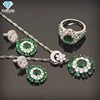 Rhodium plated austrian green crystal jewelry set includes ring earring and pendent
