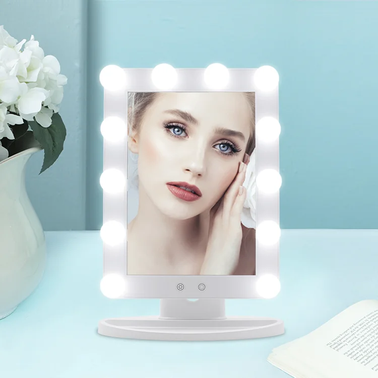 

Bsci Factory Frame Women Makeup 12Pcs Lighted Led Lights Hollywood Vanity Mirror, White / customized color