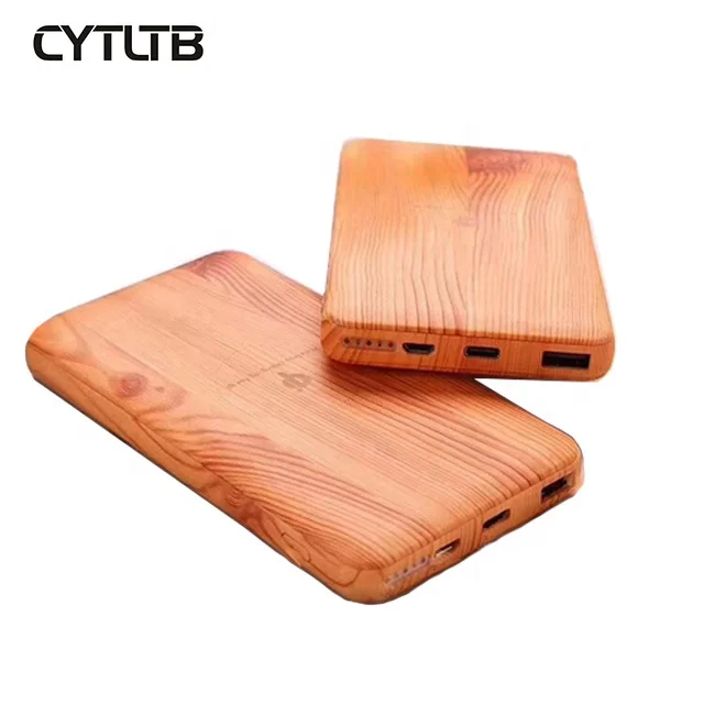 

2019 New 10000Mah Power Banks Mobile Phone Portable Powerbank 10000Mah Charger Qi Wireless Power Bank, Yellow wood grain
