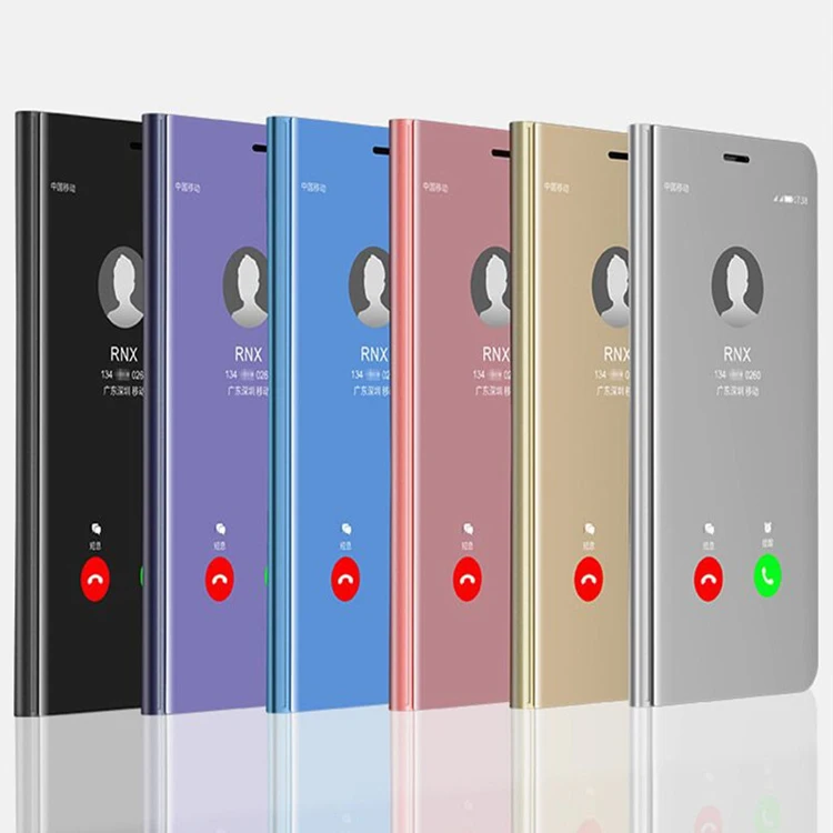 

High Quality Mirror Smart Touch Stand Design PU Leather Hard PC Mobile Phone Flip Cover Case for Huawei Mate 20 Lite, Black, blue, golden, green, pink, purple, silver