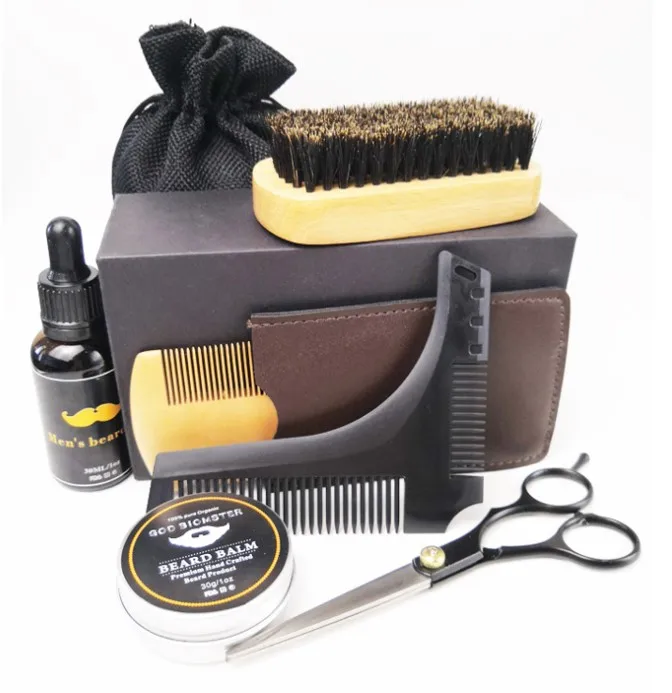 

Custom carved beard oil cream pear wooden comb beech hair brush Natural Premium Beard Grooming Kit for Men, Customised