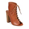 Europe latest stylish custom brand name large size boots Women Leather Tan Peep Toe boots Chunky Heel ankle sandal Bootie