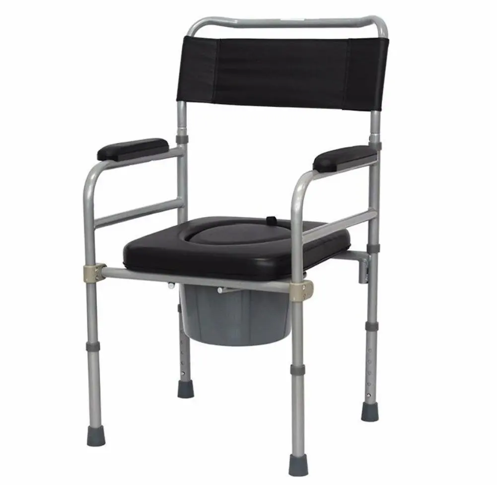 Get Quotations · LUCKYYAN Senior Steel Leather Portable Commode Shower Wheelchair With Foldable Toilet Style Waterproof Seat and Cover