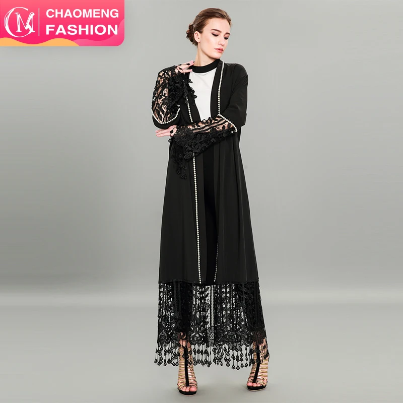 

1587#Latest designs pictures islamic clothing women lace dresses abaya 2018, Black