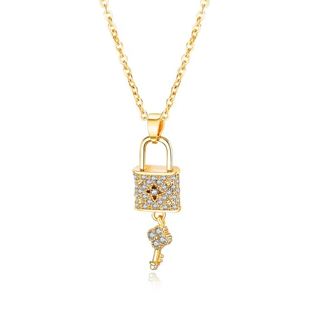 

2019 New Arrived Fashion Plated 48K Gold Pendant Key Lock Necklace, White;rose gold
