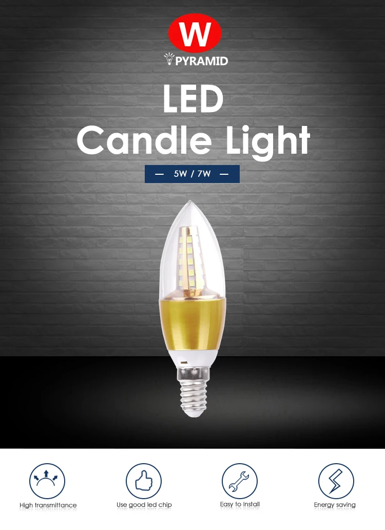 Wholesale High Lumens Good Quality 85-265V E27/b22/E14 SMD LED candle light bulb