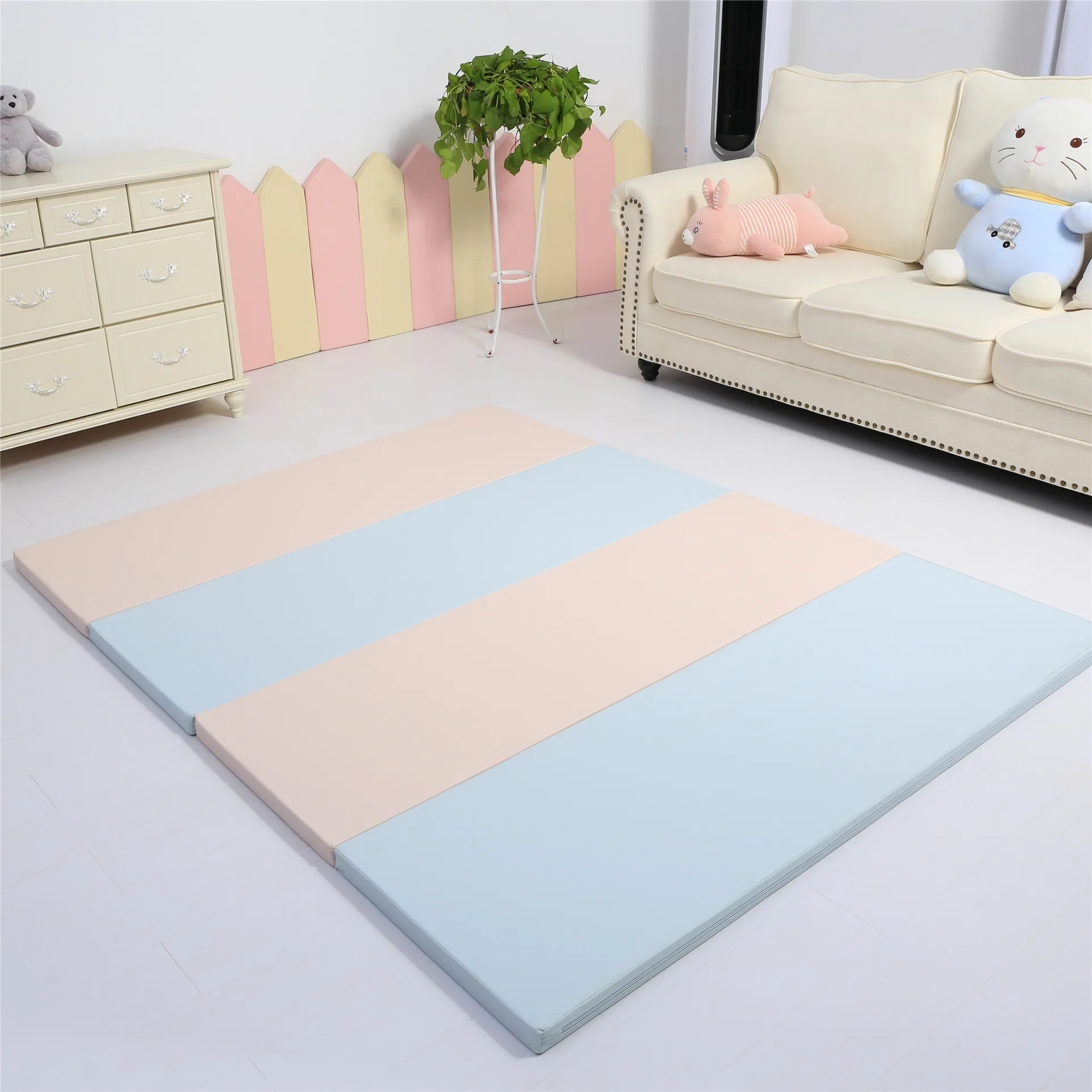 200cm*100cm Pu Leather Four Folding Kids Rest Mat Play Mat For Babies