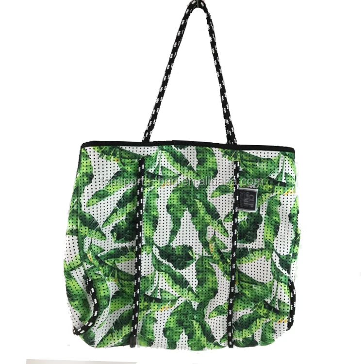 

Customized printing leaf design 4mm reversible perforated neoprene beach bag