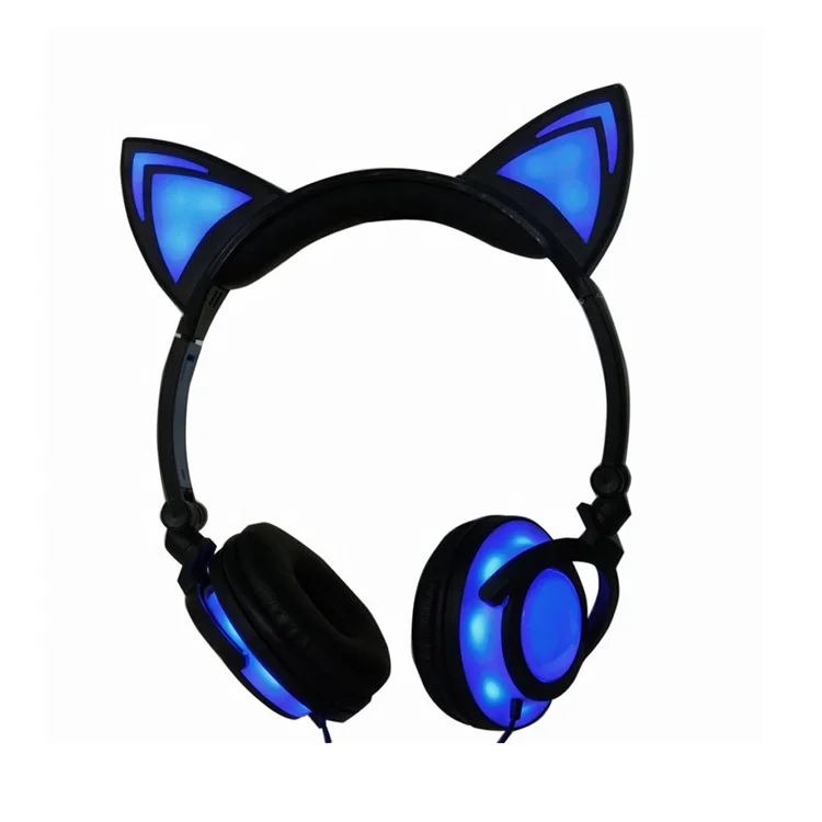 

Wired foldable glow cat ear headphone with led light, Black;blue;green;pink;yellow