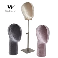 

2019 new grey velvet cover abstract oval mannequin head for hat display