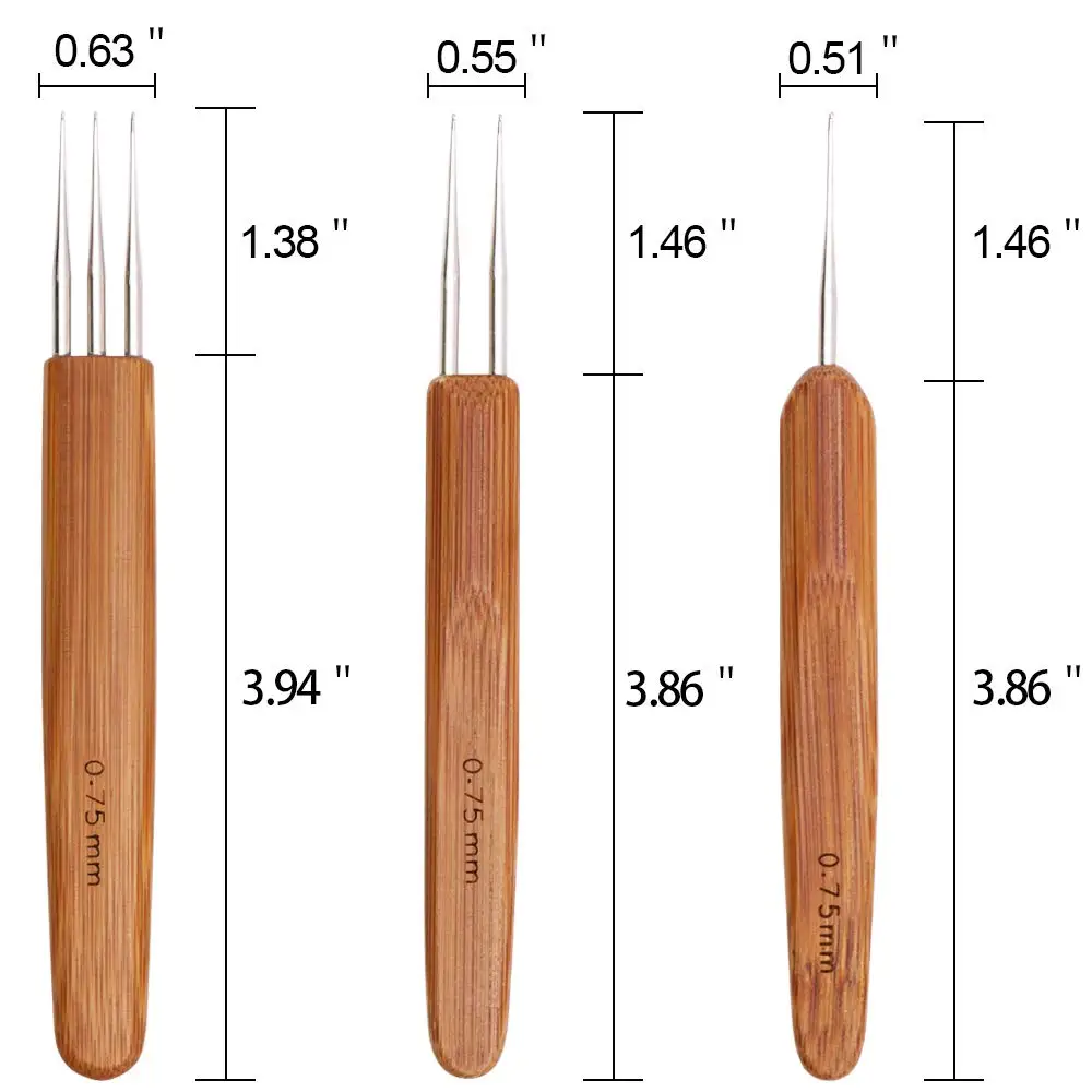 3pcs Crochet Hook For Hair,Crochet Hair Extension Bamboo Handle Steel