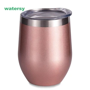 Image of 2019 Hot selling new Stemless Wine cup , 12 oz Stainless Steel Double Wall Vacuum Insulated wine Tumbler with leak proof lid