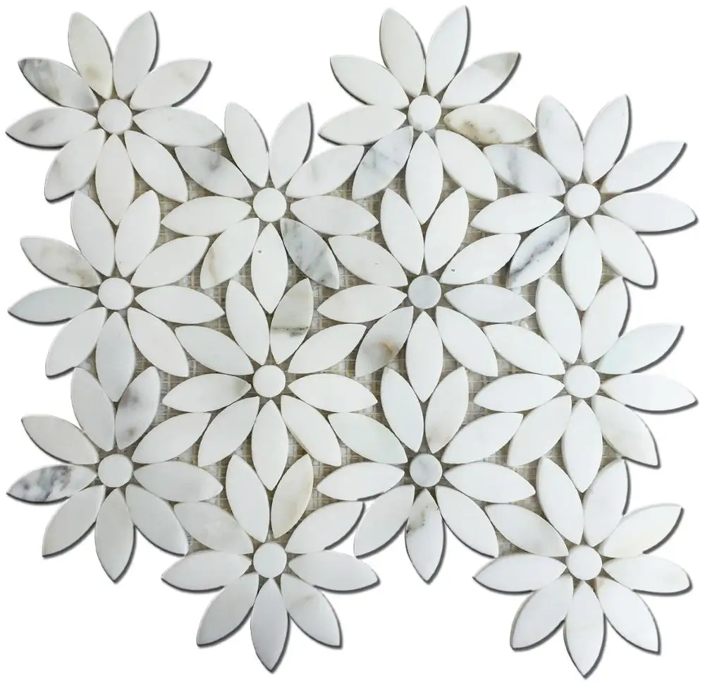 Carrara white marble stone mosaic flower pattern waterjet wall tile mosaic