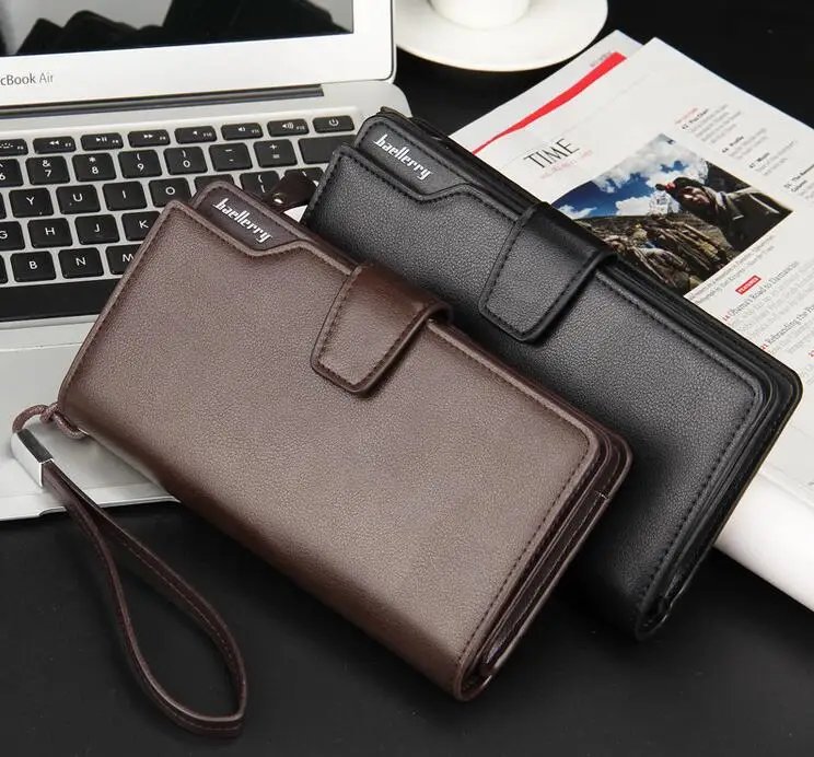 

Baellerry Classic Luxury Brand Men Wallets Long Men Purse Male Clutch Leather Zipper Wallet, Black and coffee