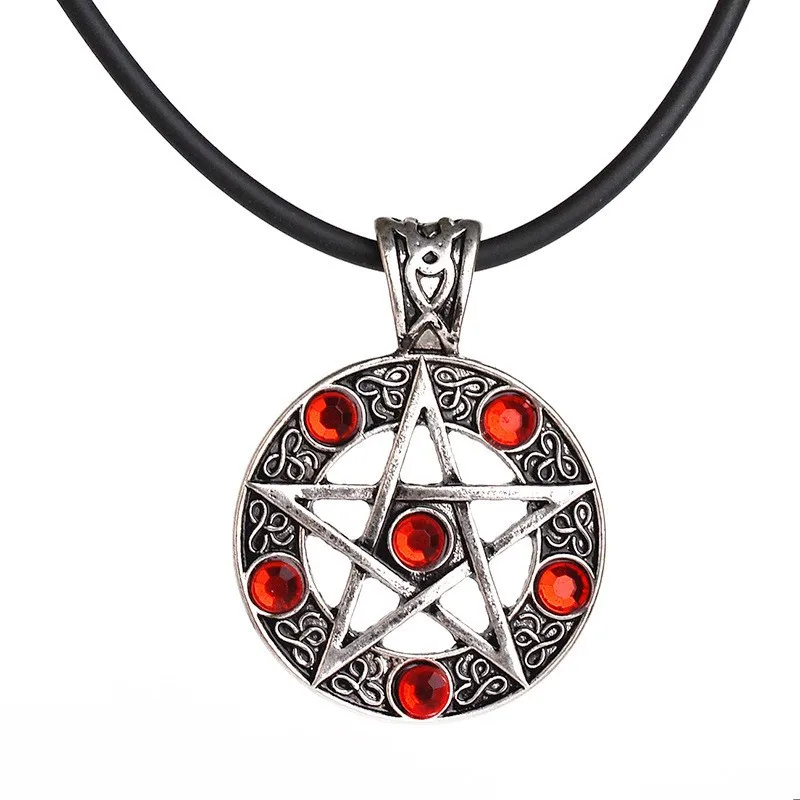 

Red/Black Invert Pentacle Wicca Pagan Gothic Pentagram Crystal Star Pewter Fashion Five Points Alchemist Pendant Necklace
