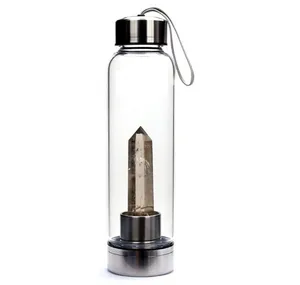 Image of Reusable Handheld Energy Gem Crystal Glass Water Bottle with Protective Neoprene Sleeve