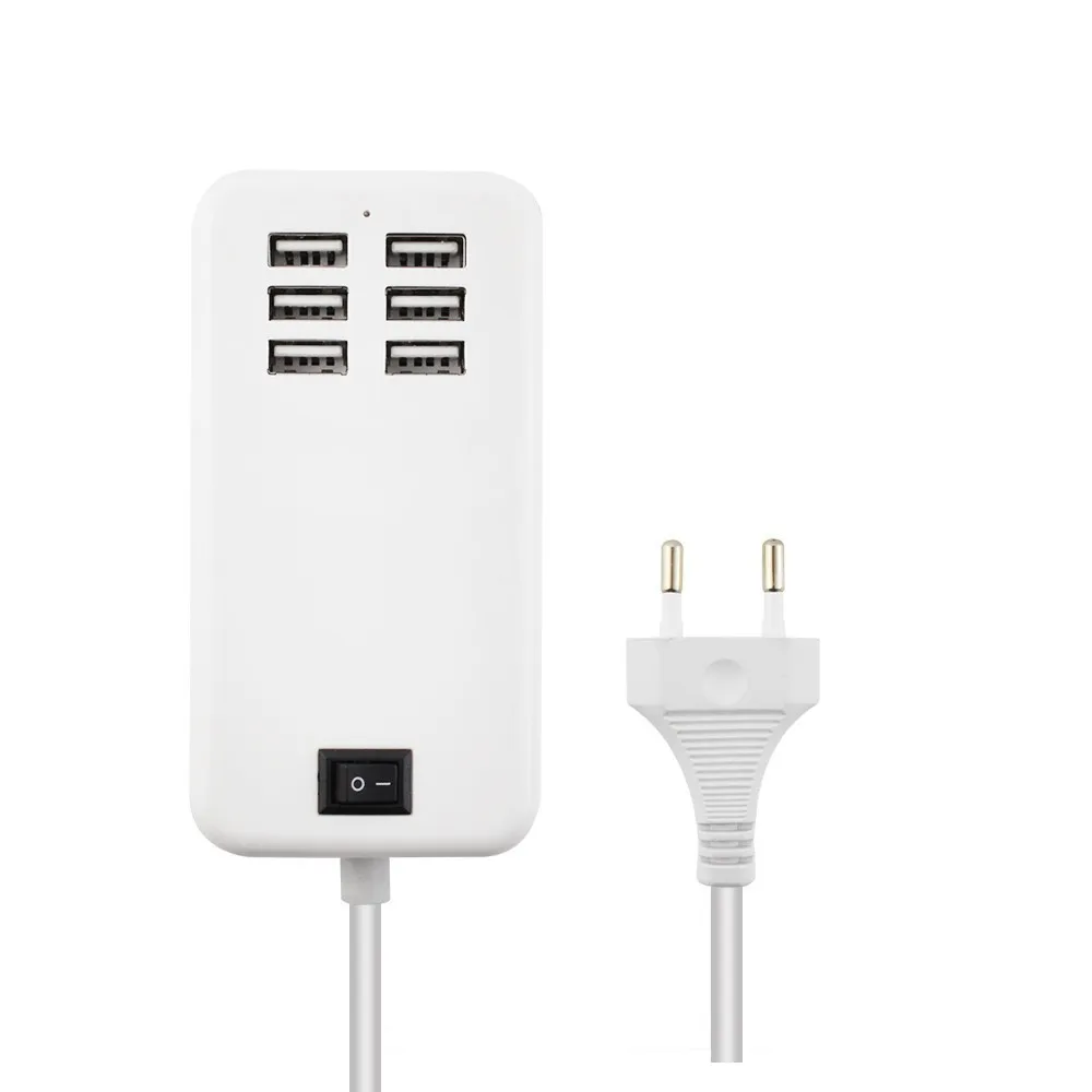 

20W 3A 6 Ports Charger With Cord, Input AC 100-240V 6 USB Wall Mount mobile phone Charger ( EU / AU / UK / US Charger ), White