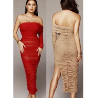 

Free Shipping Summer women clothing garment Mesh one shoulder pencil slim bodycon long maxi brand lady Dresses