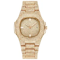 

18K Gold Plated Hip Hop Iced Out Quartz Watch Wrist Watches With Micro CZ Stainless Steel Wristband Clock Hours