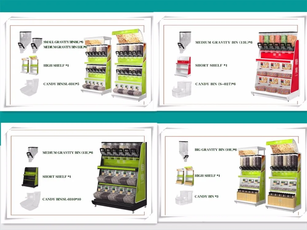 China manufacturer shop supermarket retail display racks with scoop and gravity  bin