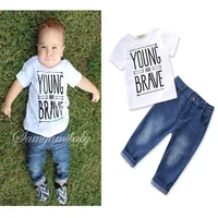 

Trend 2018 Korean Styled Outfit Summer Letter Printed Shirts Jeans Baby Boys Clothes