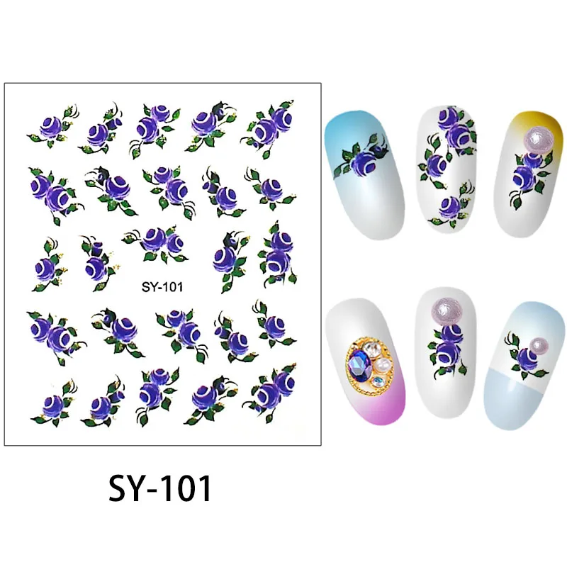

SY Super Sticky Popular Flower Design Nail Art Decals Sticker, Colored / pure