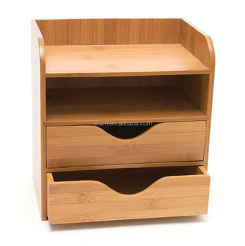 Office Bamboo Desk Organizer Document File Holder Cabinet With 2