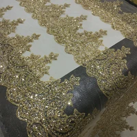 

New tulle african champagne gold sequin glitter mesh shiny tulle lace fabric 5 yard