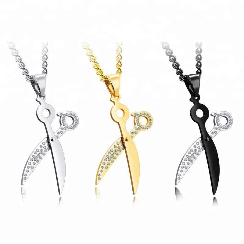 

Hair Stylist with Diamond Scissors Necklace Titanium Steel Pendant Accessories, White;black;gold