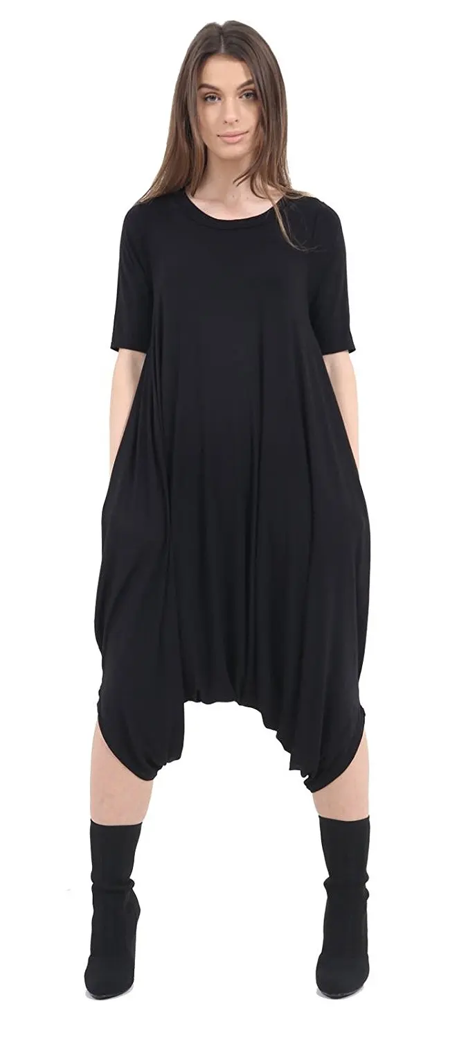Women Italian Lagenlook Parachute Romper Loose Tulip Tunic Top Midi Dress