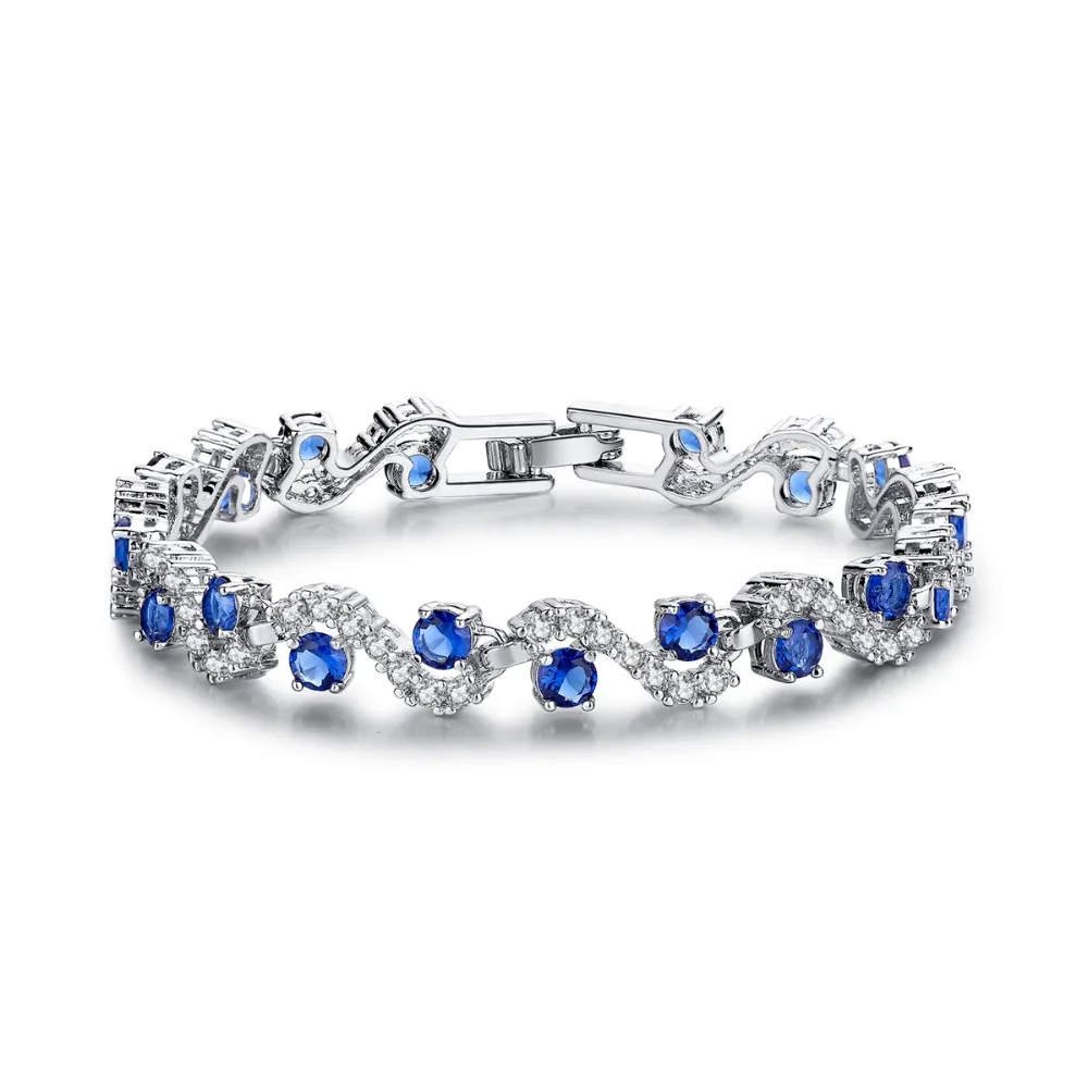 

Fashion EU Style Platinum Plated Blue Crystal Stone Bracelets & Bangles Luxury Wedding Jewelry Gift, N/a