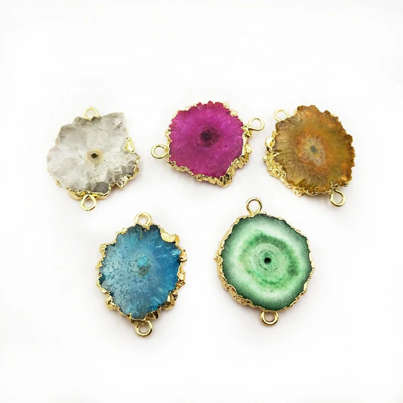 

Chinese Pendants Manufacturer Natural Druzy Quartz Clusters Stone Agate Gem Geode Slices Pendants for Jewelry Making, Multi colors druzy