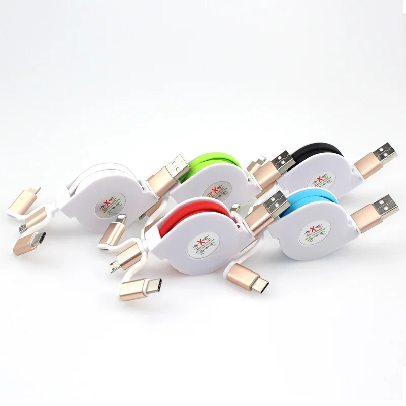 

Retractable Flexible Micro Type c USB Charging Cable 3 in 1 Fast Charging 1M Cable with Data Transfer