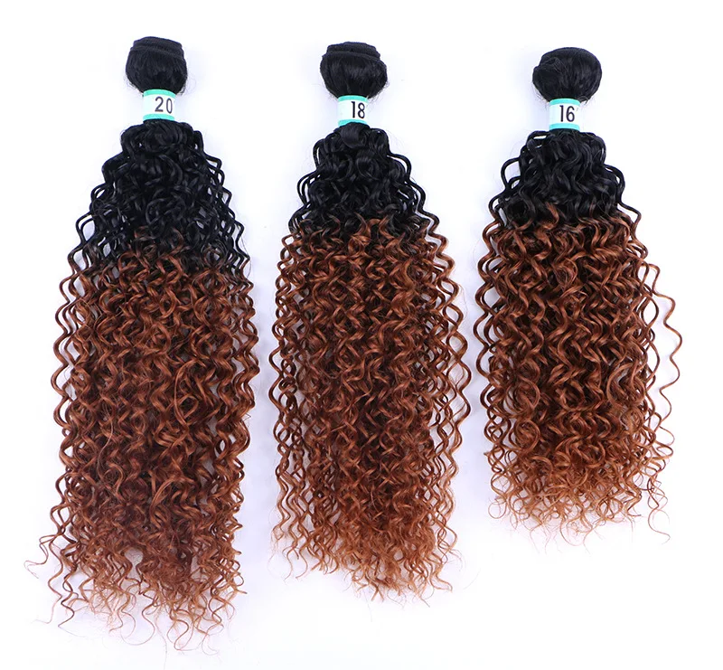 

wholesale price two tone ombre color curly natural looking synthetic hair weft machine weft hair extension